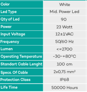 Λευκό Φώς Πισίνας 23Watt - 2700 lm - Image 2